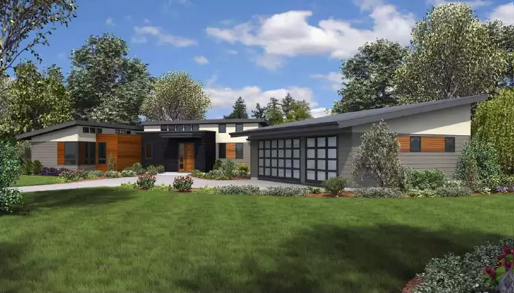 image of mid century modern house plan 7214